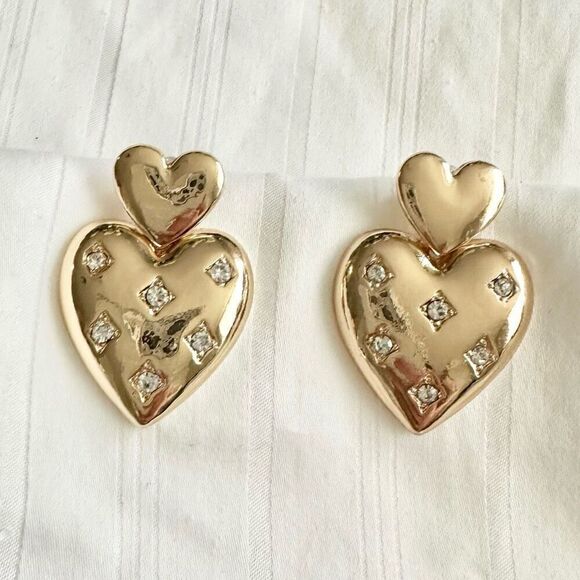 Double heart with sparkle detail dangle earrings - Picture 1 of 2